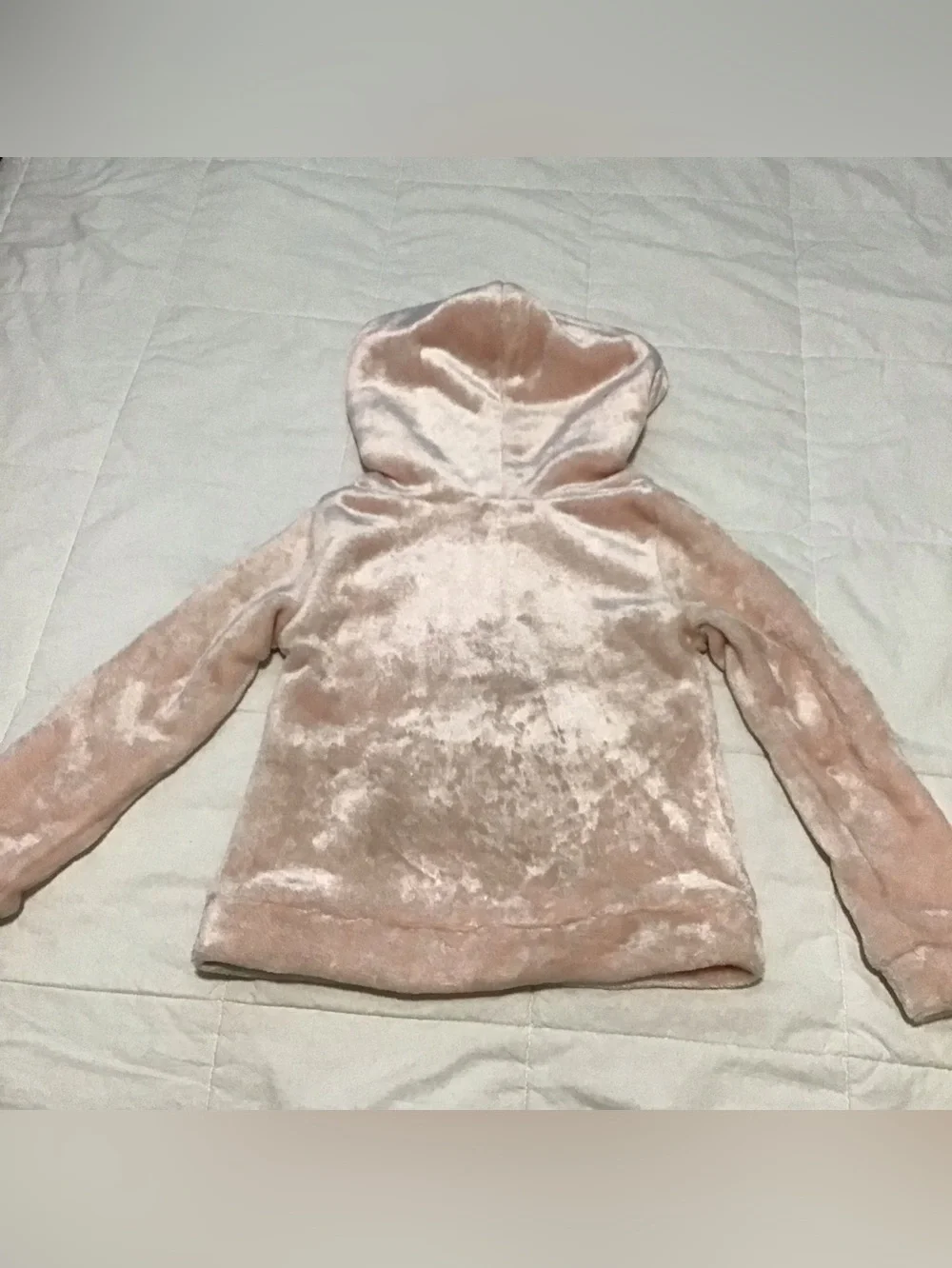 btween Plush Hooded Pullover in Blush Pink with Gold Sequin Sleeve Stripes 4T